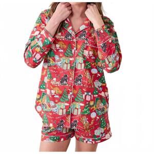 NEW PRINTFRESH meowy christmas long sleeve top & shorts set in red bow